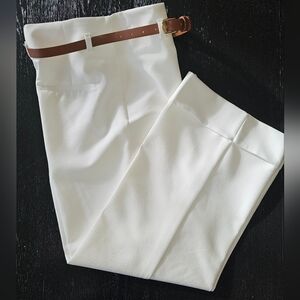 NWT Zara White Trousers with Brown Belt